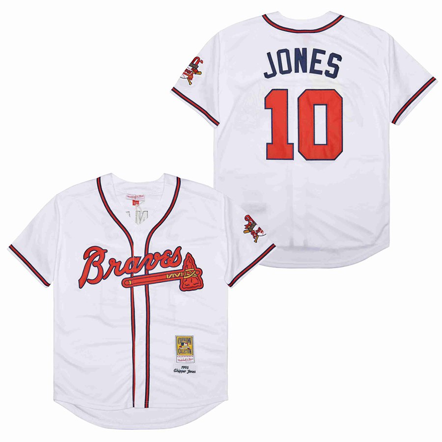 Men Atlanta Braves #10 Jones white Game 1995 throwback MLB Jersey->atlanta braves->MLB Jersey